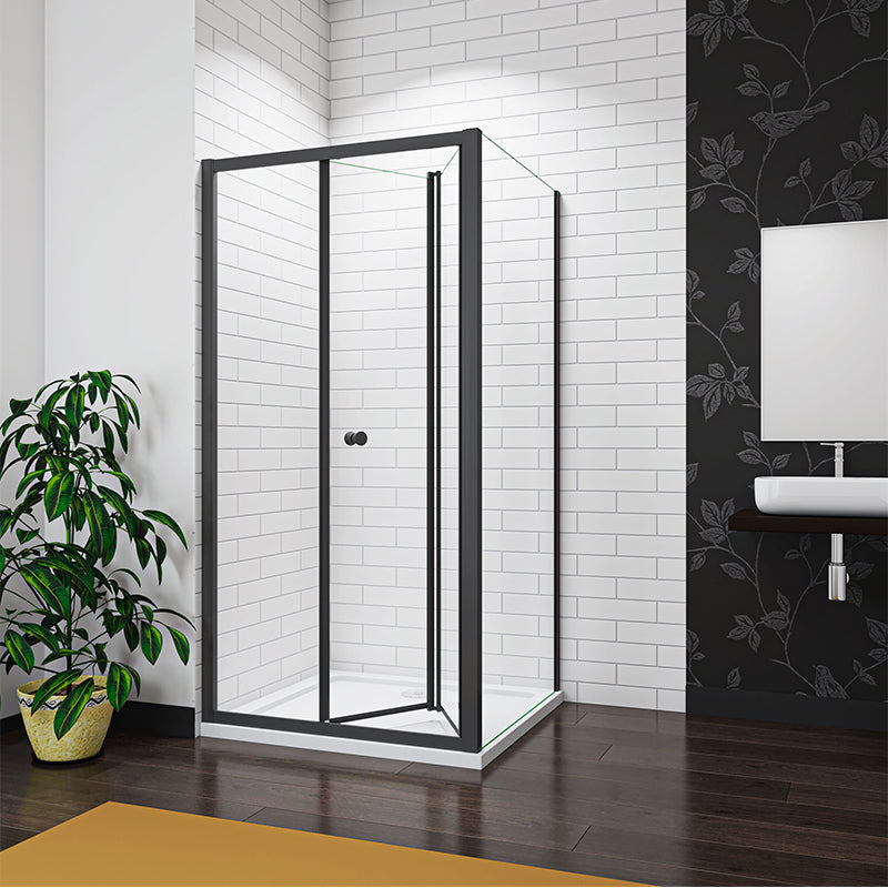 Bi fold Shower Enclosure, shower Black 100CM Door, Side Panel