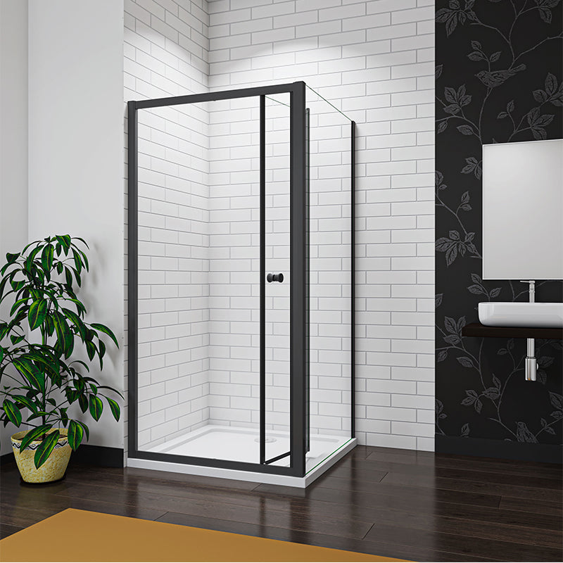 Bi fold Shower Enclosure Black 100CM Door Side Panel Optional