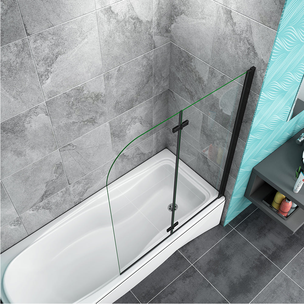 120x140 Pivot Bath Screen Black Shower 6mm Nano Glass