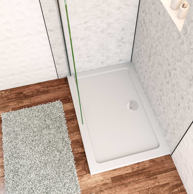 Square Rectangle White Shower Stone Tray Free Waste Trap