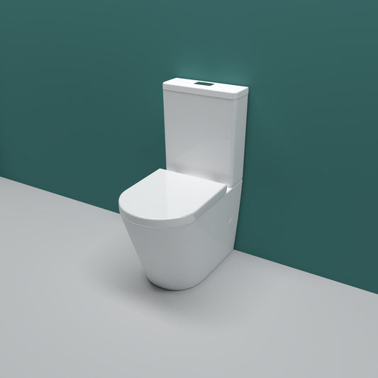 AICA Bathroom Rimless Close Coupled Toilet Soft Close Seat WC White  Round