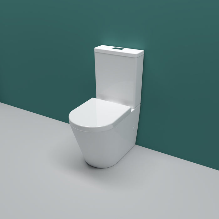 AICA Bathroom Rimless Close Coupled Toilet Soft Close Seat WC White Round