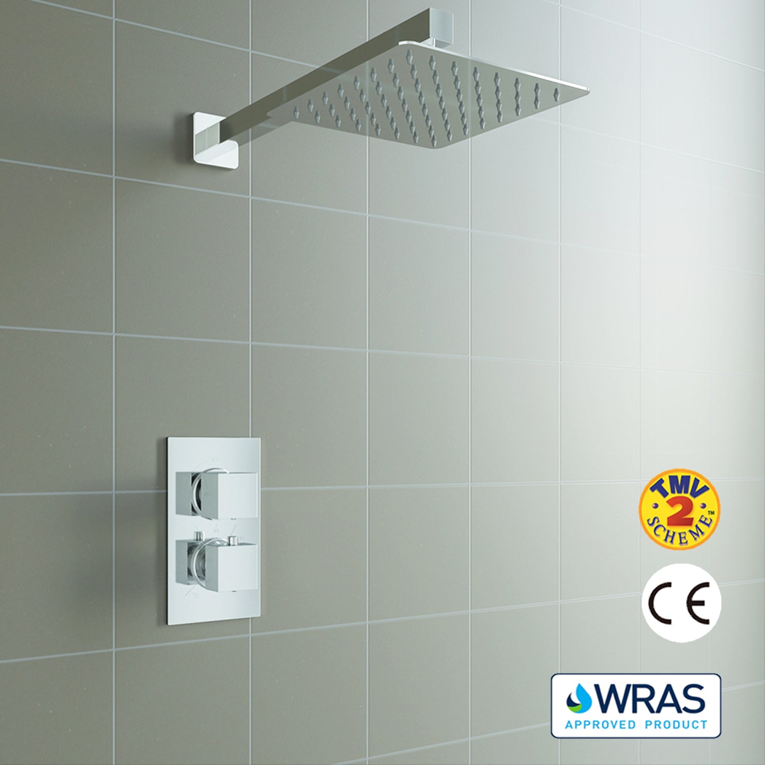 AICA Concealed Thermostatic Shower Mixer Square Chrome Twin Head Set