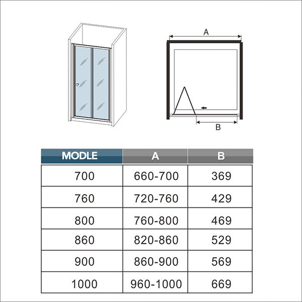 760x1850mm Bi fold Shower Enclosure shower door glass screen panel