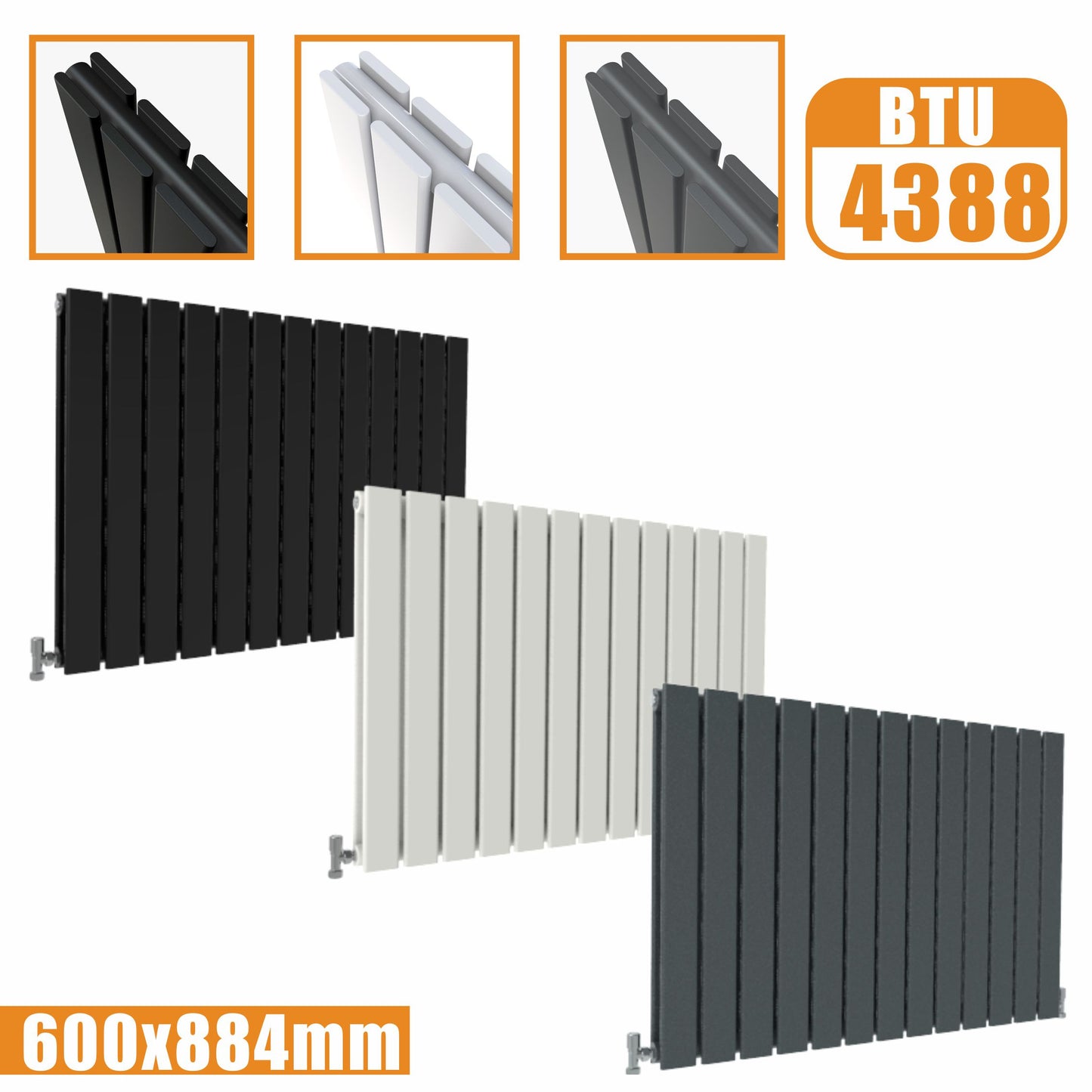 Designer Radiator Horizontal White Grey Flat Panel 600x884MM Rads Double Panel AICA