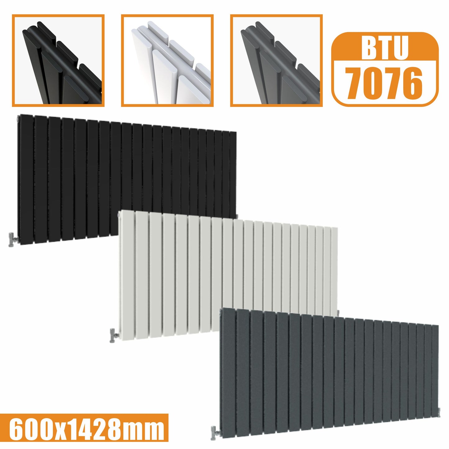 Designer Radiator Horizontal White Grey Flat Panel 600x1428MM Rads Double Panel AICA