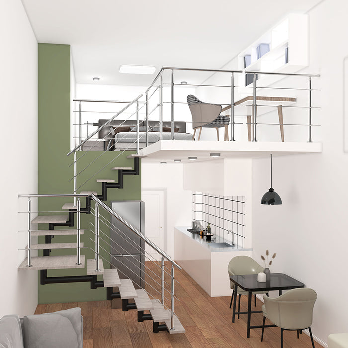 AICA Stainless Steel handrail with 3 crossbars Balustrade Stairs Outdoor Indoor FVC3