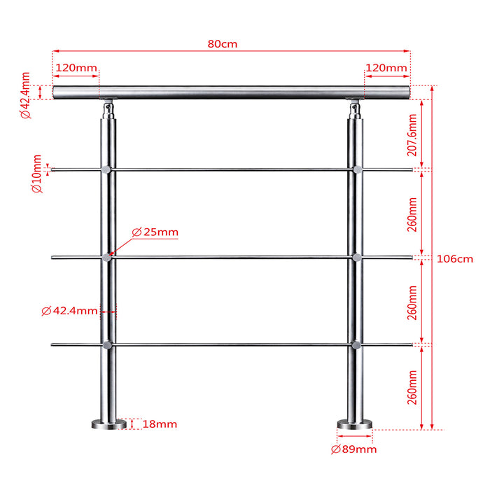 AICA Stainless Steel handrail with 3 crossbars Balustrade Stairs Outdoor Indoor FVC3