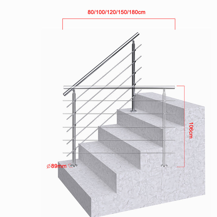 AICA Stainless Steel handrail with 5 crossbars Balustrade Stairs Outdoor Indoor FVC5