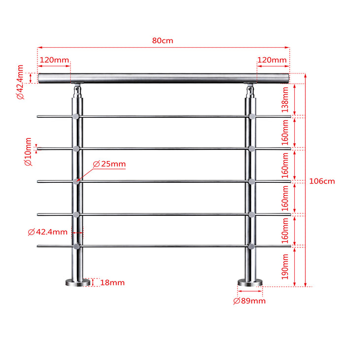 AICA Stainless Steel handrail with 5 crossbars Balustrade Stairs Outdoor Indoor FVC5