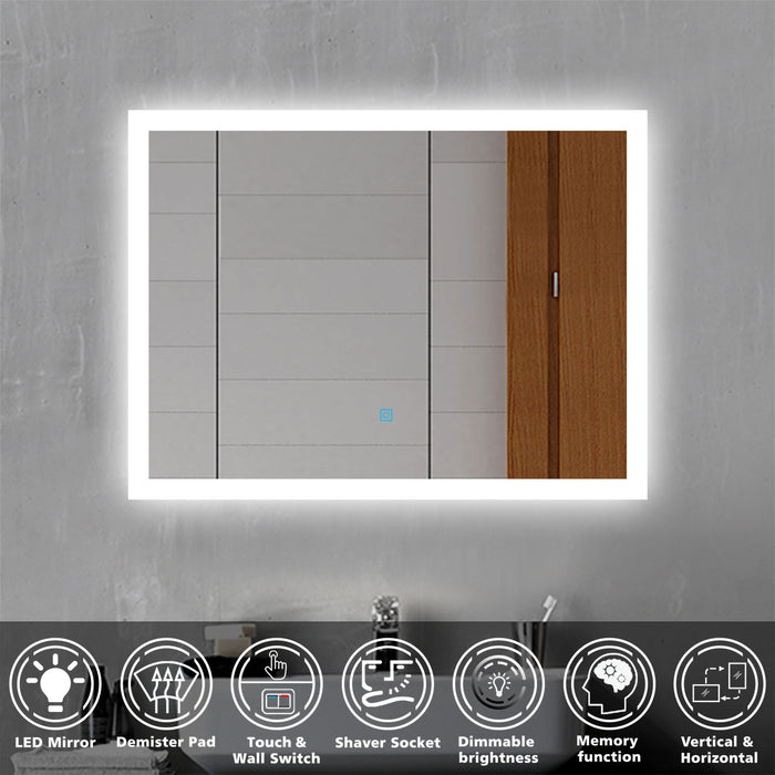 AICA Illuminated LED Bathroom Mirror Wall Mounted Smart Bathroom Vanity Mirror with Demister Pad Anti-fog  Mirror