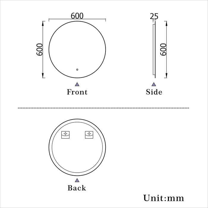 AICA Illuminated Round LED Bathroom Mirror with Anti-fog, Dimmable brightness, Memory Function