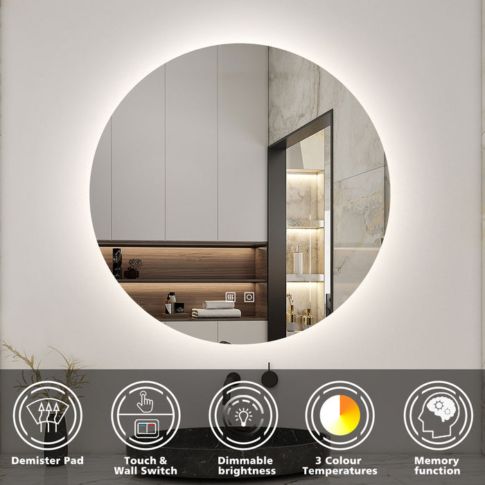 AICA LED Bathroom Mirror with Dimmable 3 Colors, Anti-Fog&Touch Switch Wall Mounted