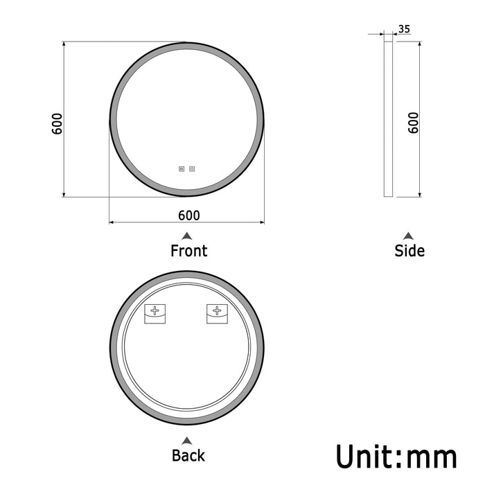 AICA Bathrooms Memory Function, Anti-fog, IP44, With 3 Colors Dimmable Brightness, Round  LED Bathroom Black Frame Mirror