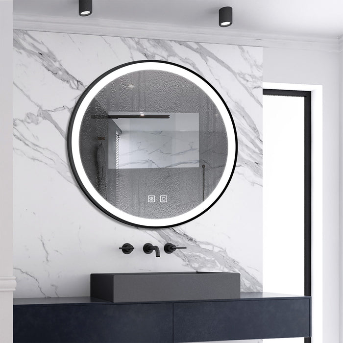 AICA Bathrooms Memory Function, Anti-fog, IP44, With 3 Colors Dimmable Brightness, Round  LED Bathroom Black Frame Mirror