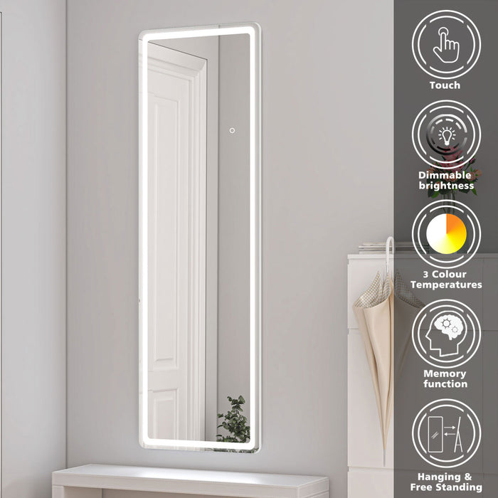 Full Length LED Mirror with HD Silver Glass Floor-standing Wall-mounted IP44 Rated