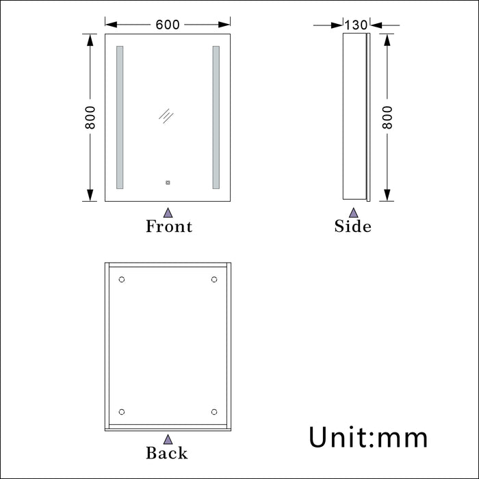 AICA Bathrooms LED Lights Mirror Cabinet 45-80cm