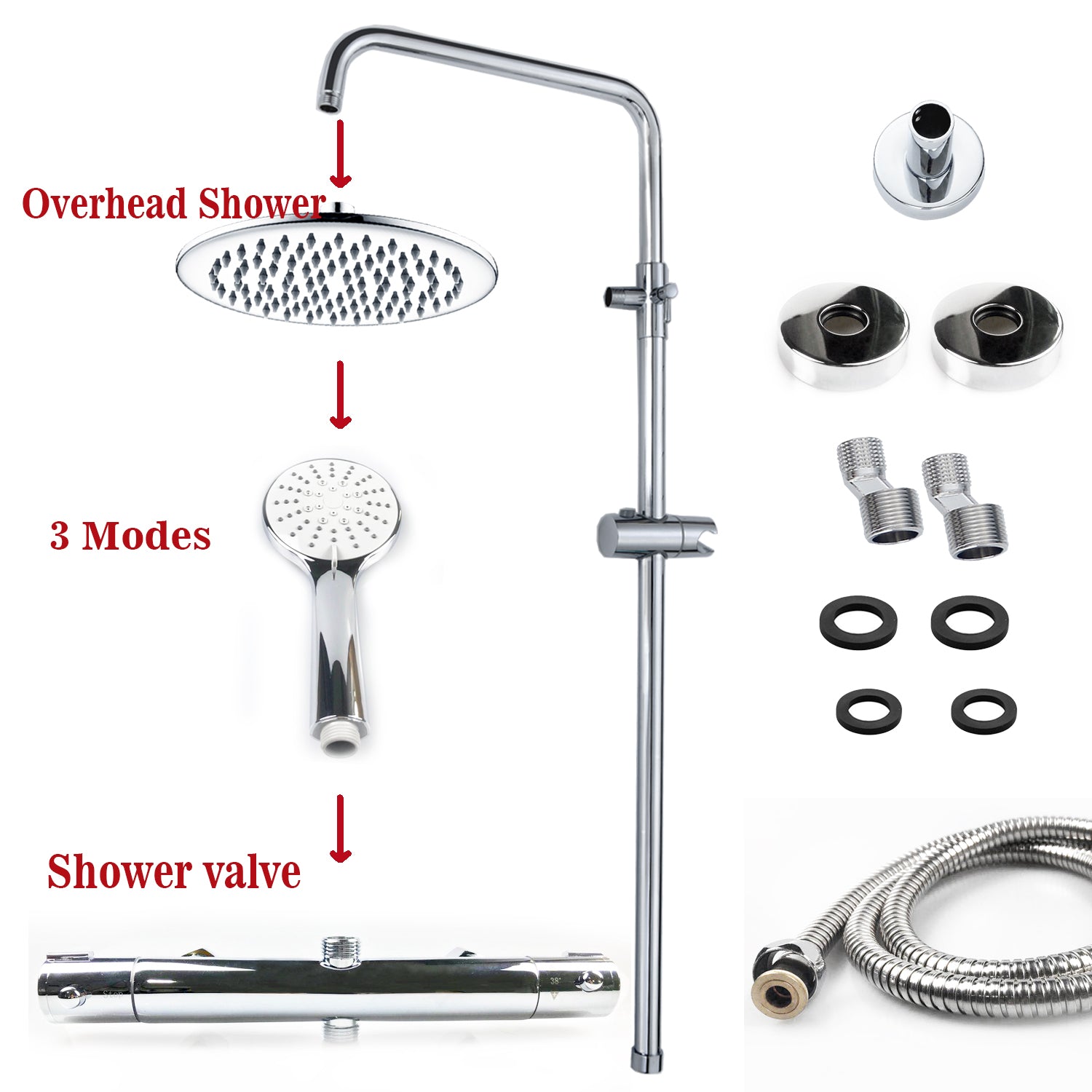 AICA Thermostatic Shower Mixer Square System&5 Function Handshower Kit