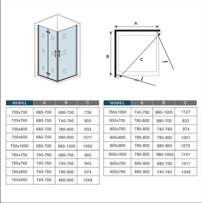AICA Shower enclosure corner entry bifold pivot door C