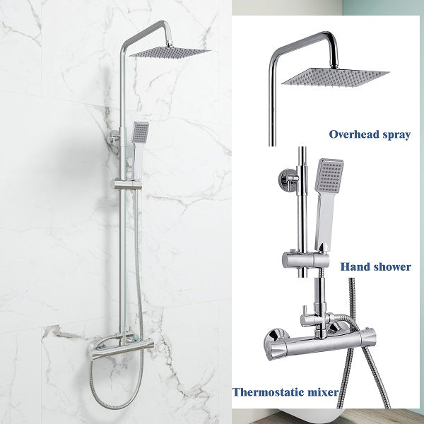 thermostatic shower silver square set