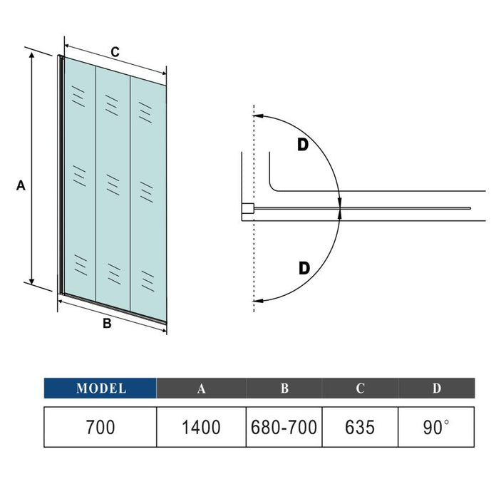 70x140cm Pivot Shower Bath Screen Frameless Black Silk Glass Panel