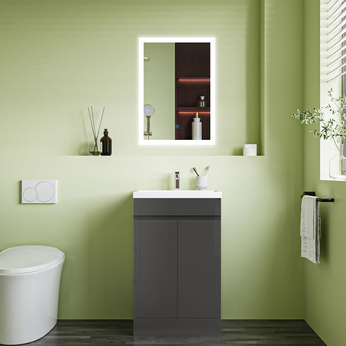 800x500mm Bathroom Anthracite Vanity Unit With Soft Close Doors|Storage Space|White Ceramic Basin