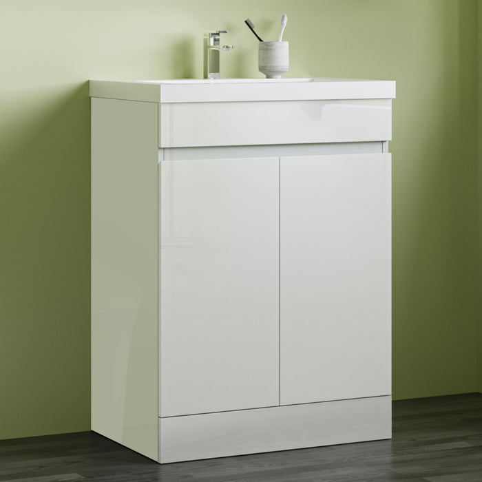 800x600mm Bathroom White Vanity Unit With Storage Space|Soft Close Doors|Artificial Stone Basin