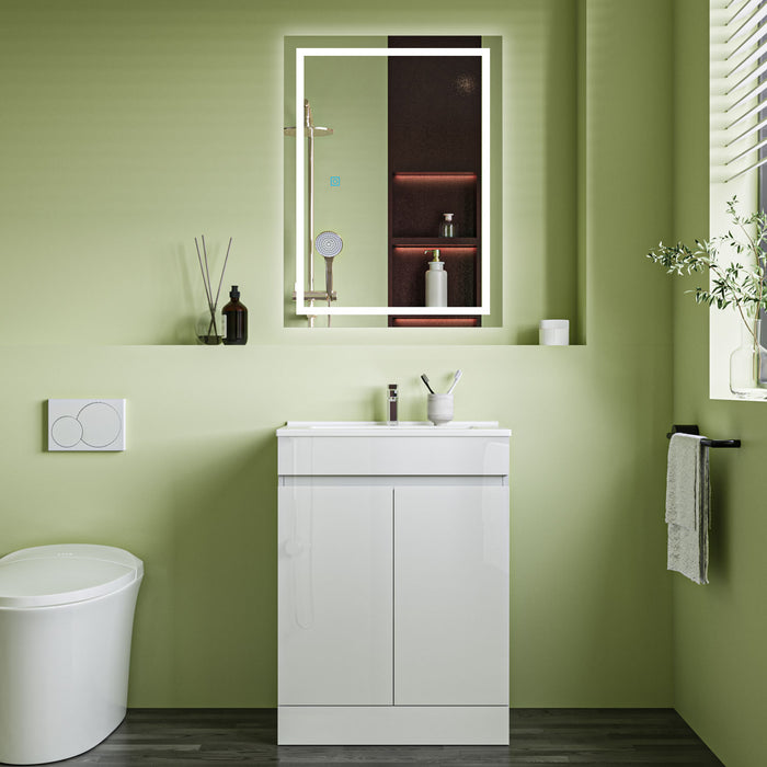 800x600mm Bathroom White Vanity Unit With Storage Space| Soft Close Doors|Thick Ceramic Basin