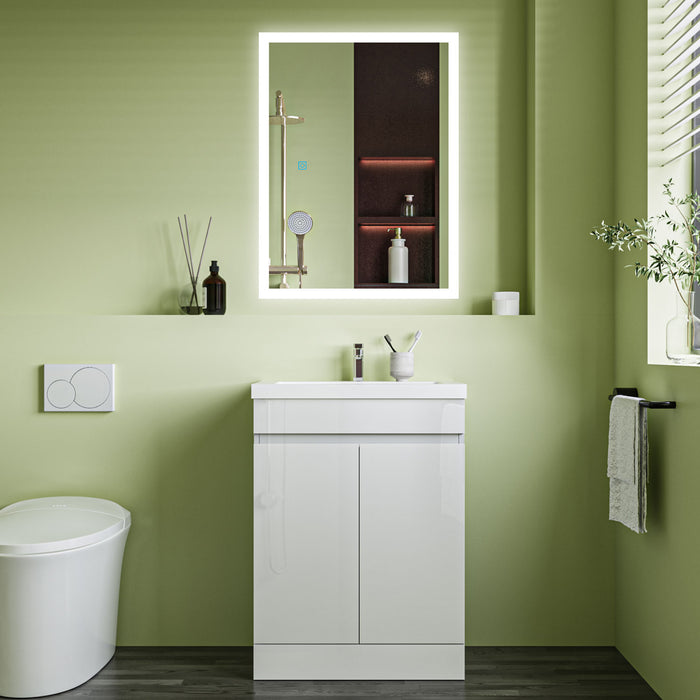 800x600mm Bathroom White Vanity Unit With Storage Space|Soft Close Doors|Artificial Stone Basin