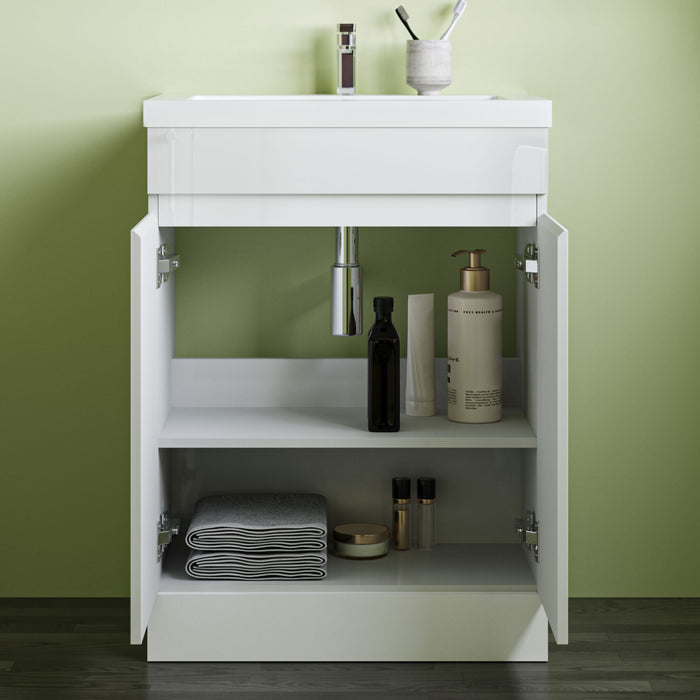 800x600mm Bathroom White Vanity Unit With Storage Space|Soft Close Doors|Artificial Stone Basin