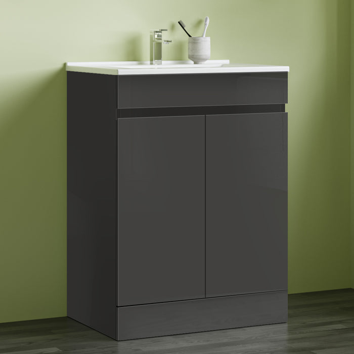 800x600mm Bathroom Anthracite Vanity Unit With Storage Space| Soft Close Doors|White Thin Ceramic Basin