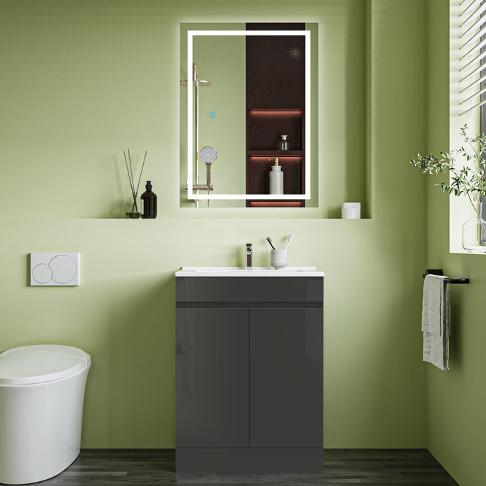 800x600mm Bathroom Anthracite Vanity Unit With Storage Space| Soft Close Doors|White Thick Ceramic Basin