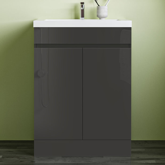 800x600mm Anthracite Vanity Unit With Storage Space|Soft Close Doors|White Artificial Stone Basin