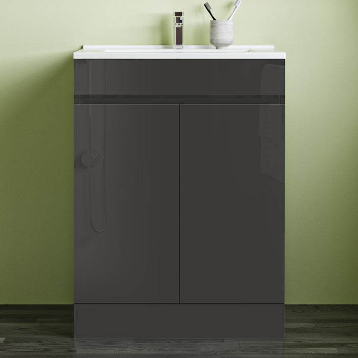 800x600mm Bathroom Anthracite Vanity Unit With Storage Space| Soft Close Doors|White Thin Ceramic Basin