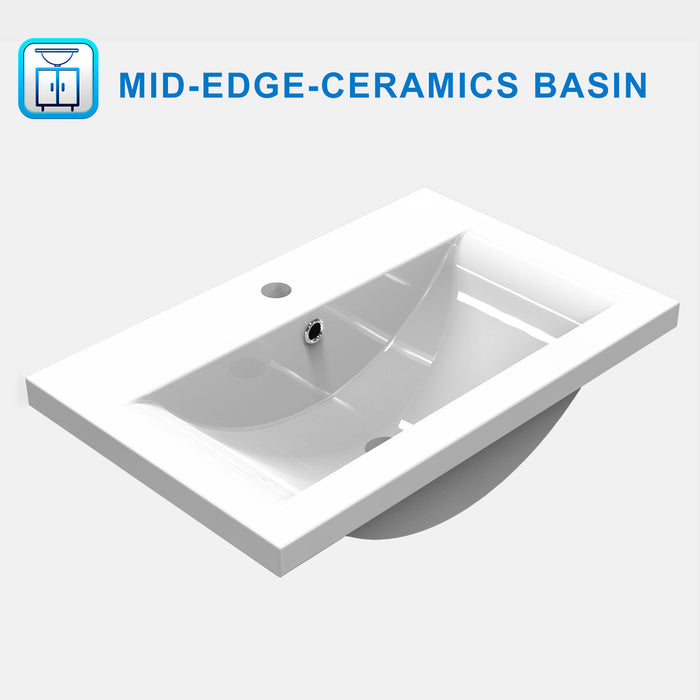 800x600mm Bathroom White Vanity Unit With Storage Space| Soft Close Doors|Thick Ceramic Basin