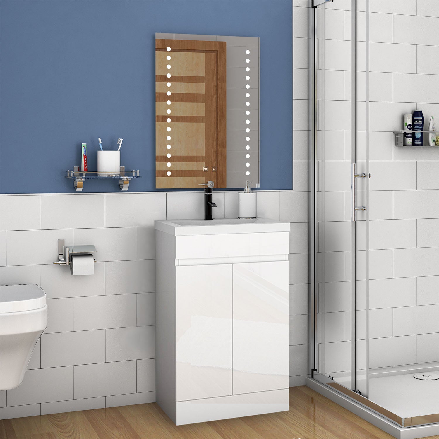 500/600mm Bathroom Vanity Unit with Resinous Basin Gloss White Freesta
