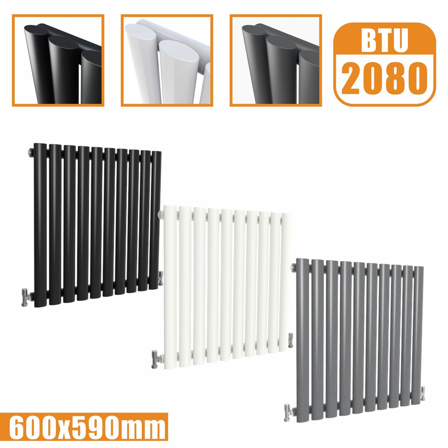 Horizontal Oval Column Single Designer radiator 600x590MM White Anthracite Grey AICA