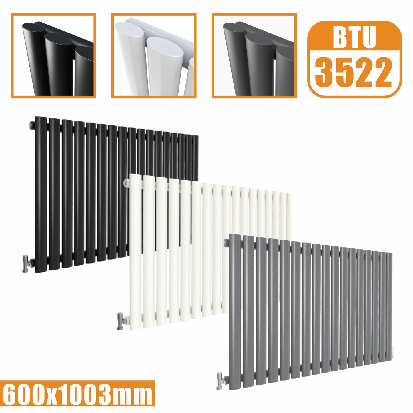 Horizontal Oval Column Single Designer radiator 600x1003MM White Anthracite Grey AICA