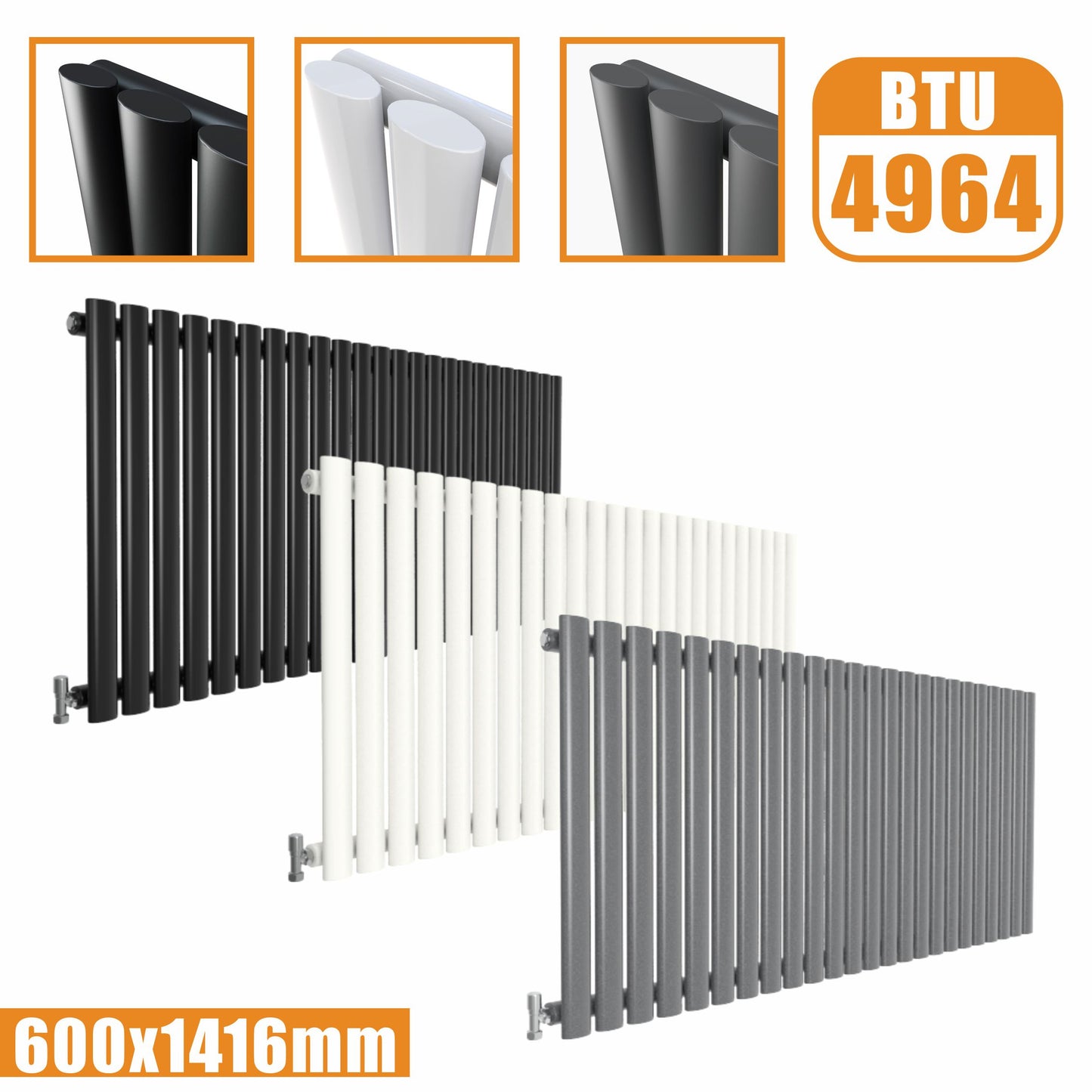 Horizontal Oval Column Single Designer radiator 600x1416MM White Anthracite Grey AICA