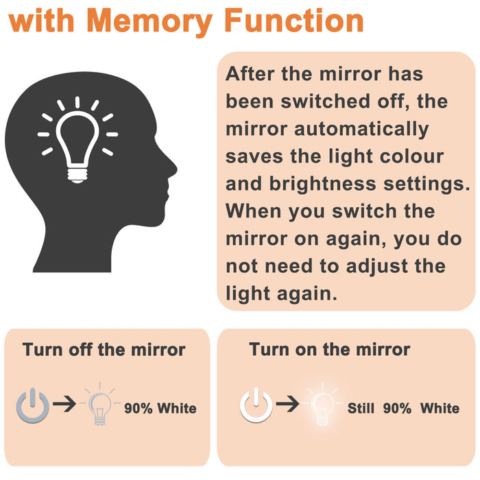 AICA Bathrooms Memory Function, Anti-fog, IP44, With 3 Colors Dimmable Brightness, Round  LED Bathroom Black Frame Mirror