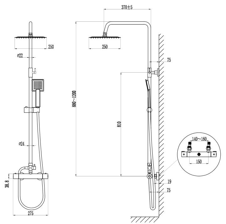 AICA Thermostatic Shower Mixer Exposed Twin Head Round Bar Set