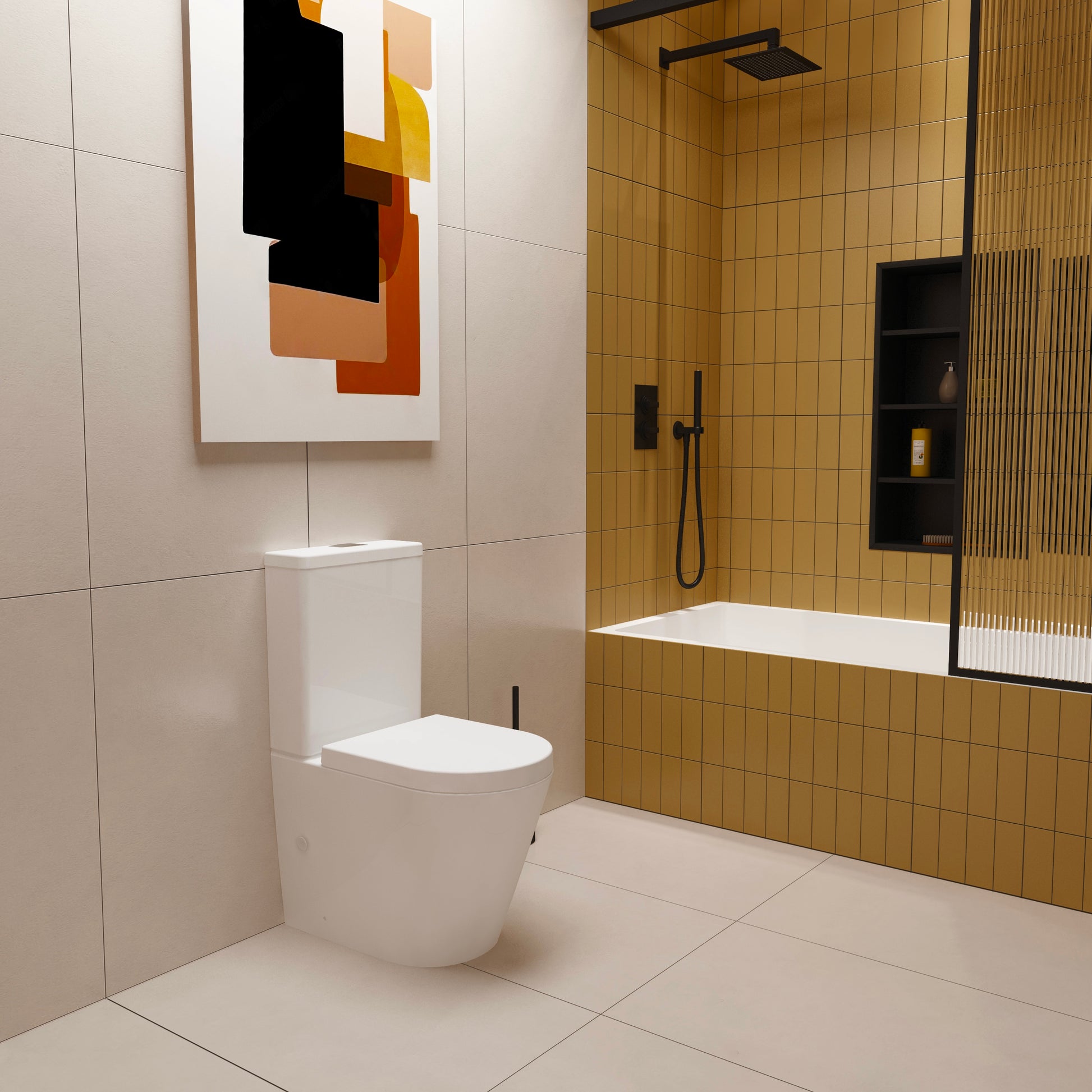 AICA Bathroom Rimless Close Coupled Toilet Soft Close Seat WC White Ro