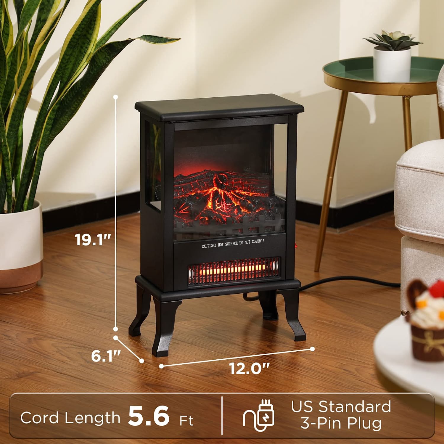 2023 Electric Fireplace Heater Freestanding LED Flame Effect Black Sto