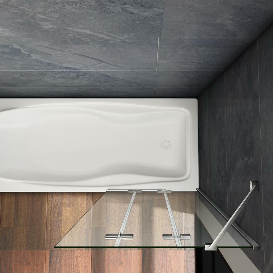 Folding Bath Shower Screen 3 Fold 100x140CM Tempered Glass