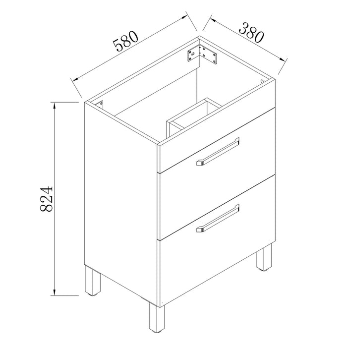 Floor Standing Vanity Units with Basin and Drawers,600mm,White