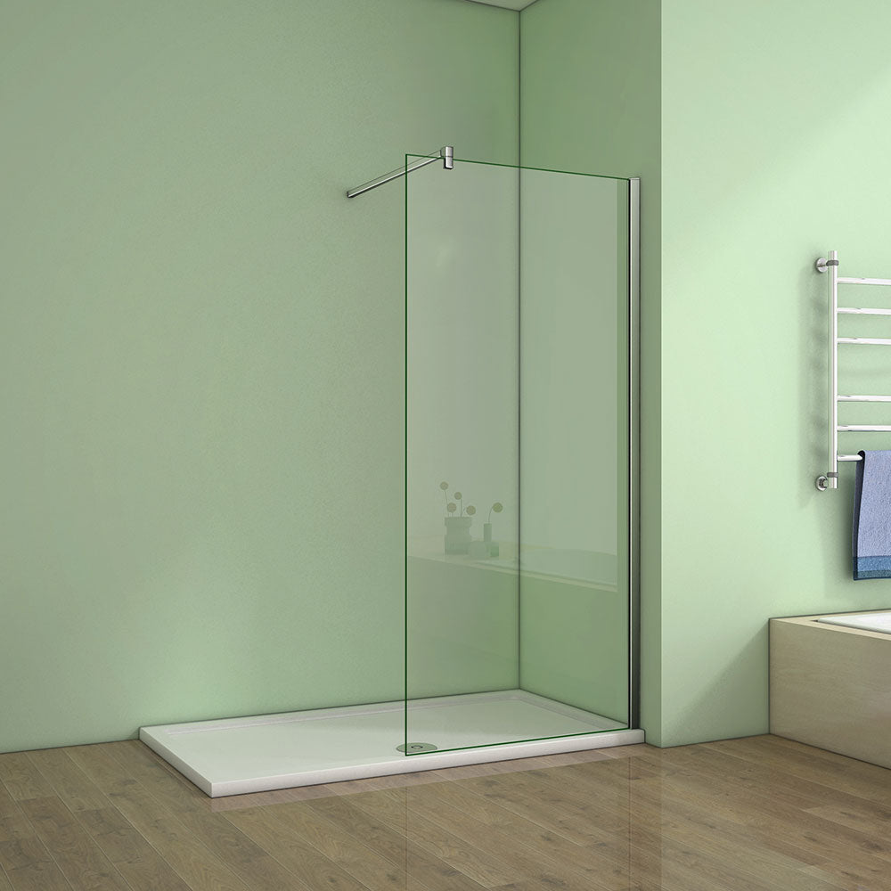 700/760mm Easy Clean Walk in Shower Screen White Stone Tray