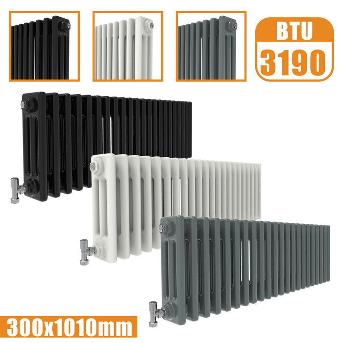 3Column Traditional Cast Iron Style radiator Horizontal 300x1010 White Anthracite Vintage Rads