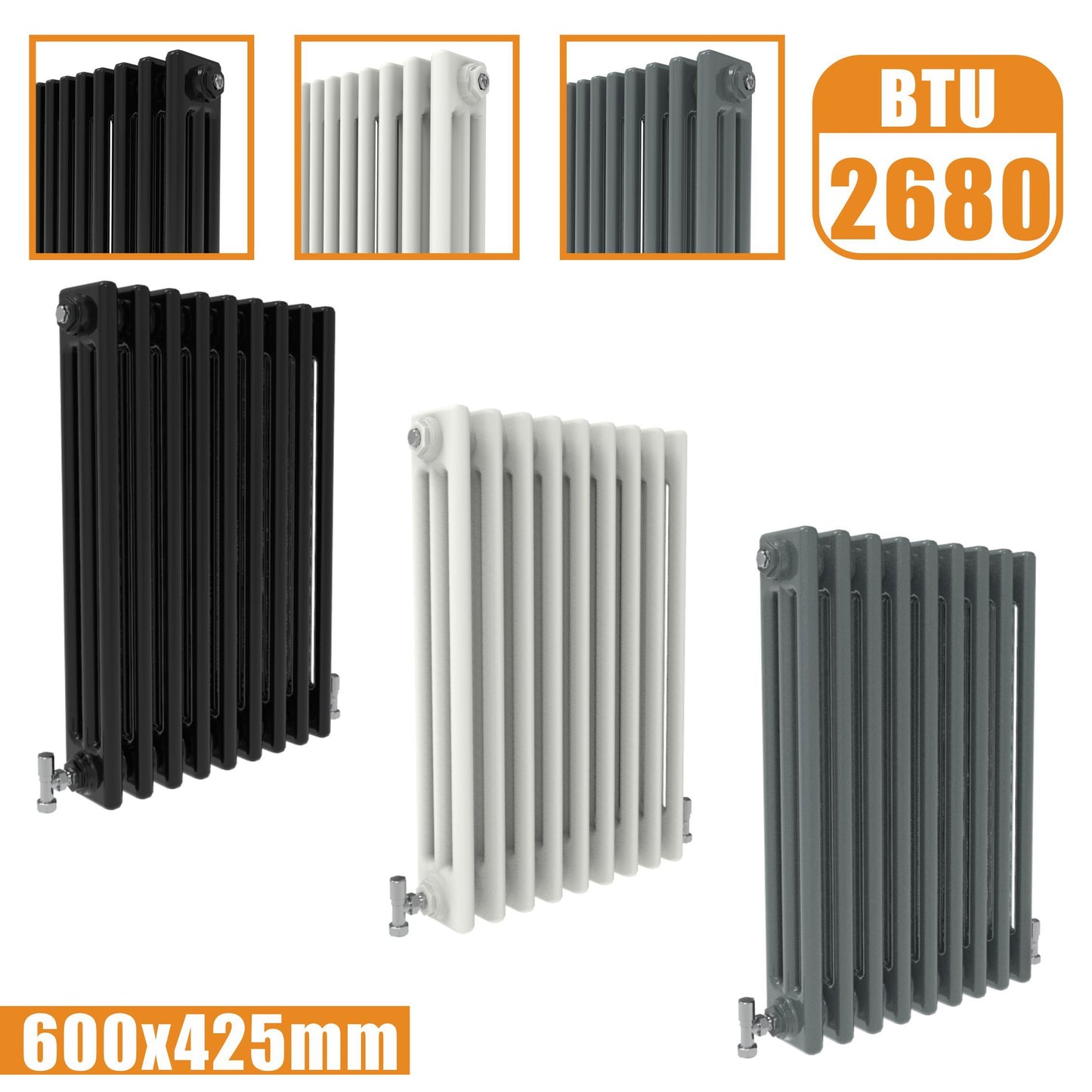 3Column Traditional Cast Iron Style radiator Horizontal 600x425 White Anthracite Vintage Rads