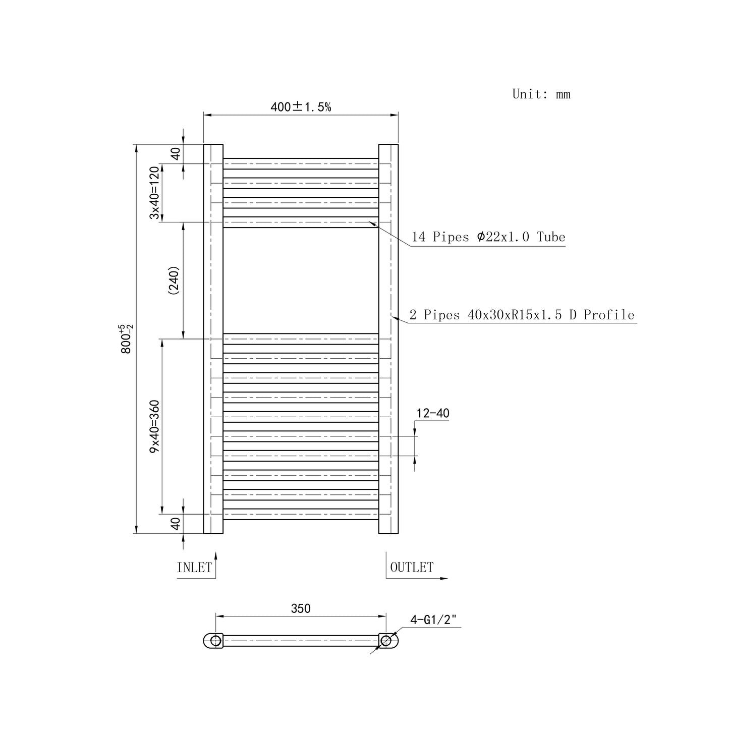 Matt Black Bathroom Central Heating Towel Rail Straight Designer Ladder Radiator Warmer