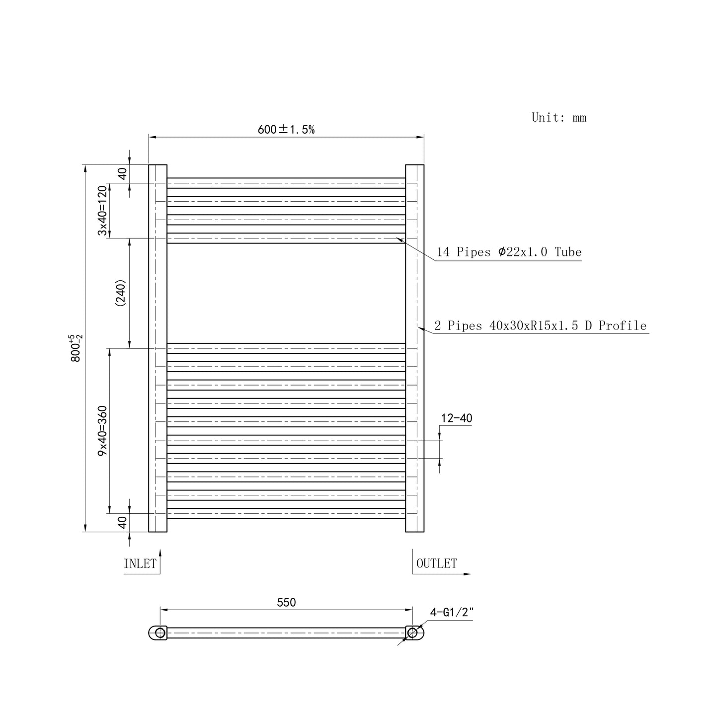 Matt Black Bathroom Central Heating Towel Rail Straight Designer Ladder Radiator Warmer